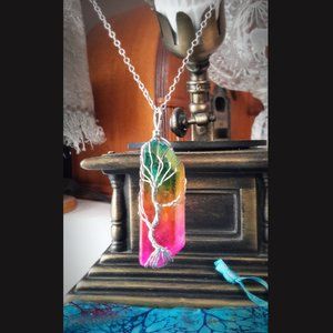 🌳Tree of Life🌳 Wire Wrap Rainbow🌈Sunset Raw Crystal Quartz Necklace✨